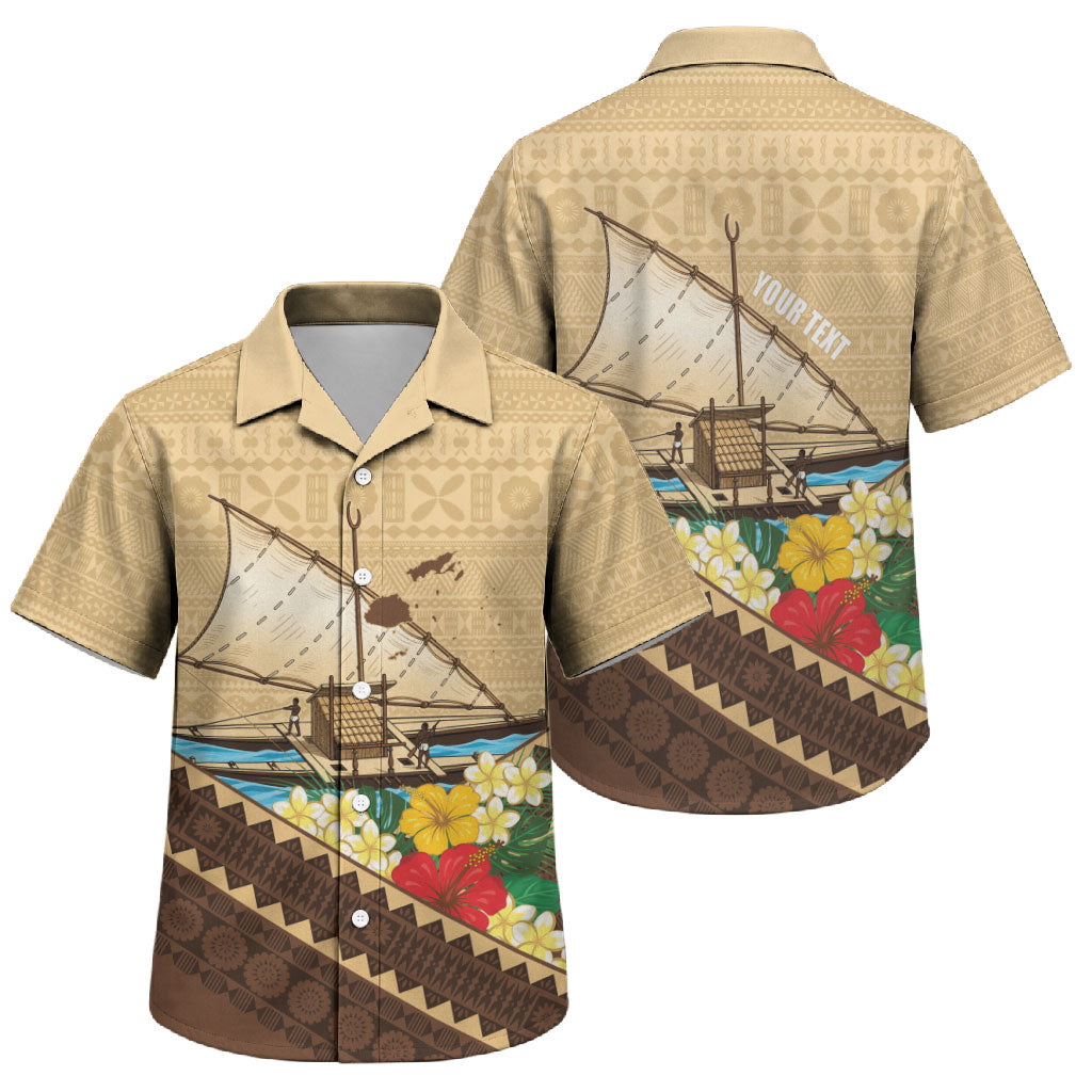 Personalised Bula Vinaka Fiji Drua Family Matching Puletasi and Hawaiian Shirt Fijian Traditional Canoe Tapa Cloth Beige