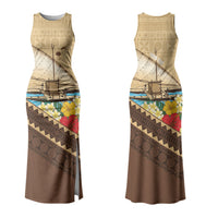 Personalised Bula Vinaka Fiji Drua Family Matching Tank Maxi Dress and Hawaiian Shirt Fijian Traditional Canoe Tapa Cloth Beige