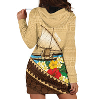 Personalised Bula Vinaka Fiji Drua Hoodie Dress Fijian Traditional Canoe Tapa Cloth Beige