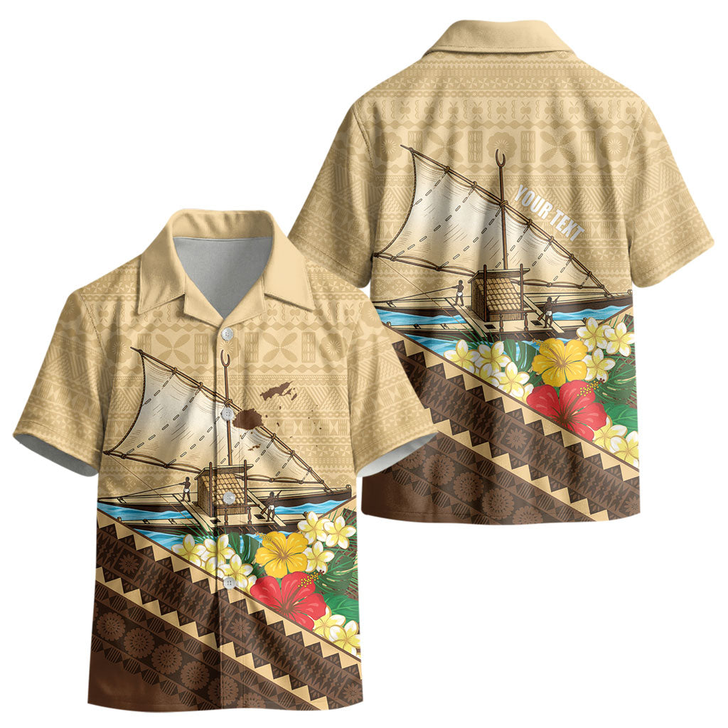 Personalised Bula Vinaka Fiji Drua Kid Hawaiian Shirt Fijian Traditional Canoe Tapa Cloth Beige