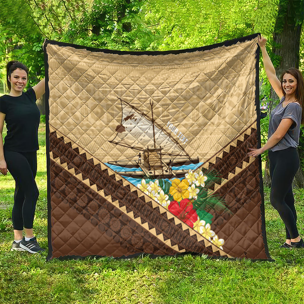 Personalised Bula Vinaka Fiji Drua Quilt Fijian Traditional Canoe Tapa Cloth Beige