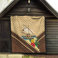 Personalised Bula Vinaka Fiji Drua Quilt Fijian Traditional Canoe Tapa Cloth Beige