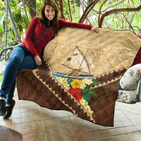 Personalised Bula Vinaka Fiji Drua Quilt Fijian Traditional Canoe Tapa Cloth Beige