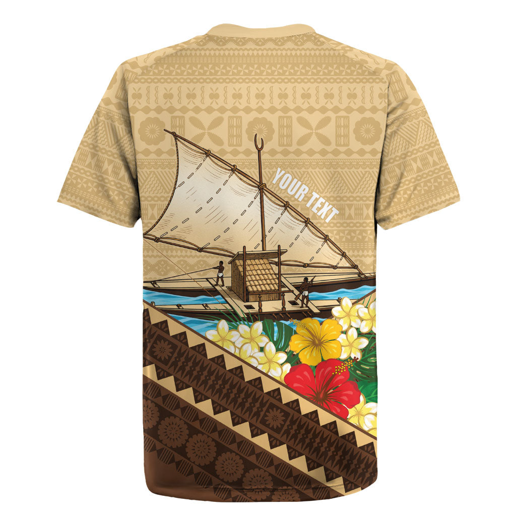 Personalised Bula Vinaka Fiji Drua Rugby Jersey Fijian Traditional Canoe Tapa Cloth Beige