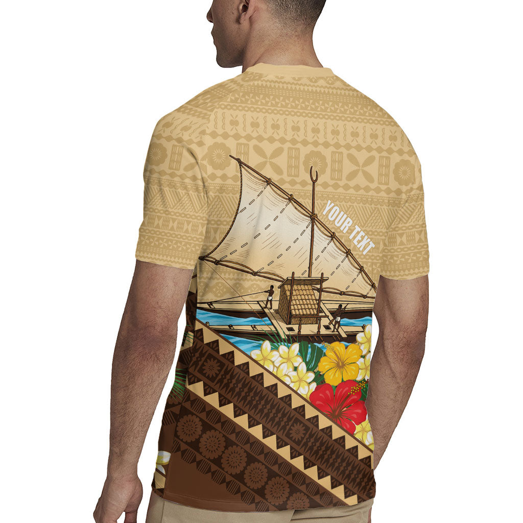 Personalised Bula Vinaka Fiji Drua Rugby Jersey Fijian Traditional Canoe Tapa Cloth Beige