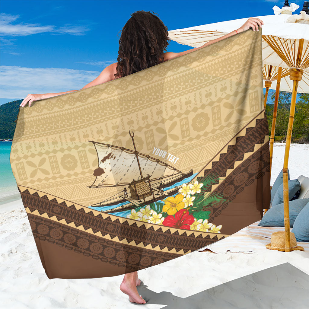 Personalised Bula Vinaka Fiji Drua Sarong Fijian Traditional Canoe Tapa Cloth Beige