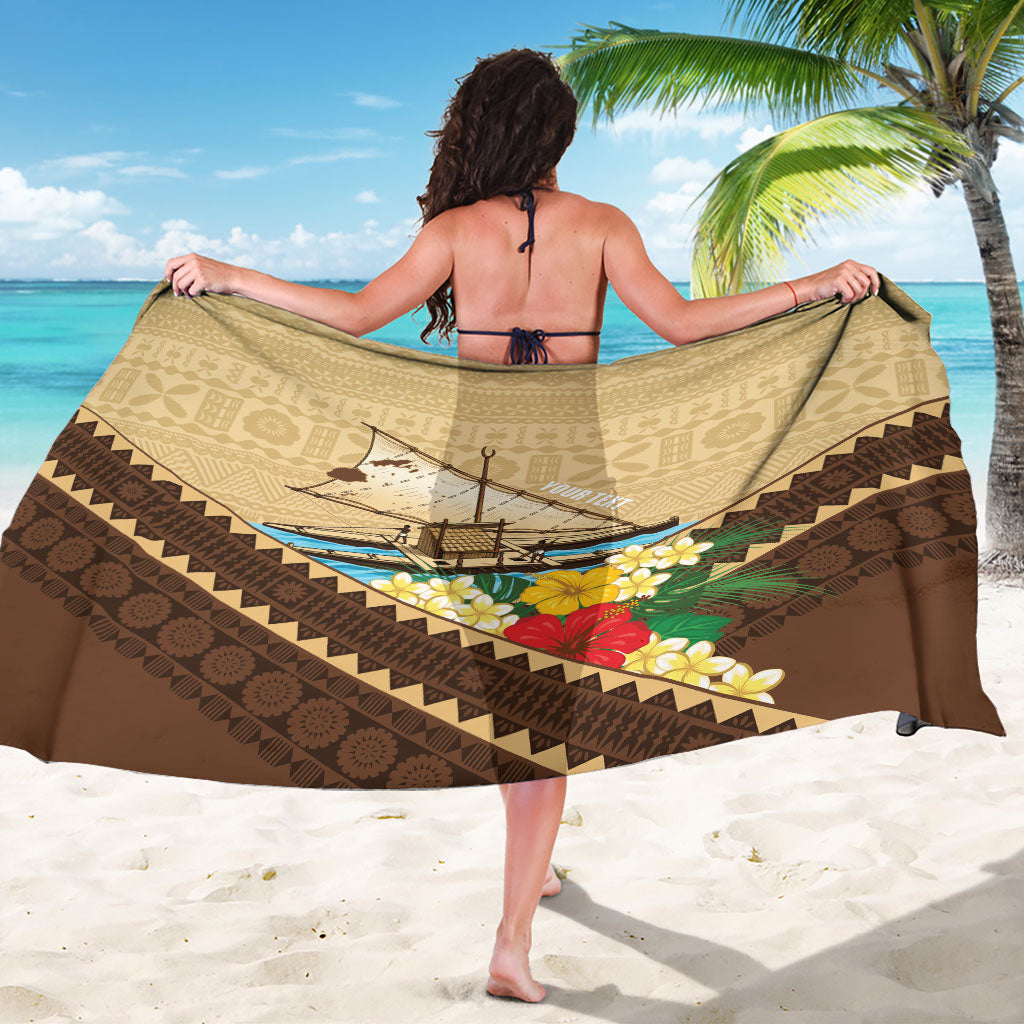 Personalised Bula Vinaka Fiji Drua Sarong Fijian Traditional Canoe Tapa Cloth Beige