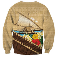 Personalised Bula Vinaka Fiji Drua Sweatshirt Fijian Traditional Canoe Tapa Cloth Beige
