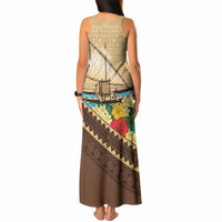 Personalised Bula Vinaka Fiji Drua Tank Maxi Dress Fijian Traditional Canoe Tapa Cloth Beige
