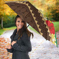 Personalised Bula Vinaka Fiji Drua Umbrella Fijian Traditional Canoe Tapa Cloth Beige LT14 - Polynesian Pride