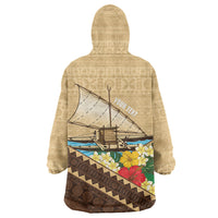 Personalised Bula Vinaka Fiji Drua Wearable Blanket Hoodie Fijian Traditional Canoe Tapa Cloth Beige