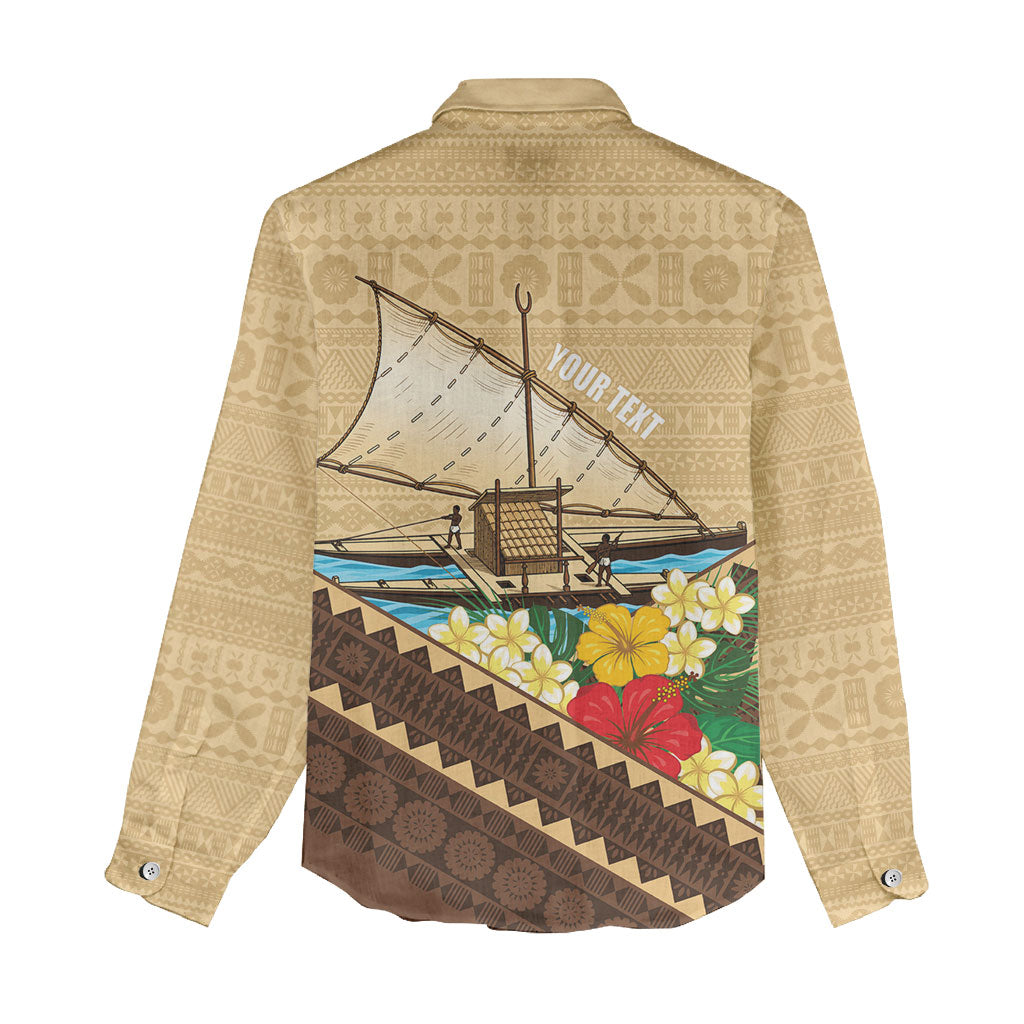 Personalised Bula Vinaka Fiji Drua Women Casual Shirt Fijian Traditional Canoe Tapa Cloth Beige