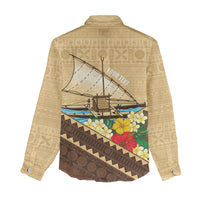 Personalised Bula Vinaka Fiji Drua Women Casual Shirt Fijian Traditional Canoe Tapa Cloth Beige
