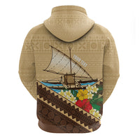 Personalised Bula Vinaka Fiji Drua Zip Hoodie Fijian Traditional Canoe Tapa Cloth Beige
