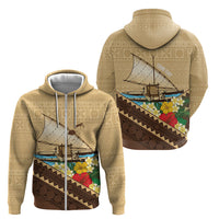 Personalised Bula Vinaka Fiji Drua Zip Hoodie Fijian Traditional Canoe Tapa Cloth Beige