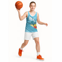 Personalised Bula Vinaka Fiji Drua Basketball Jersey Fijian Traditional Canoe Tapa Cloth Blue