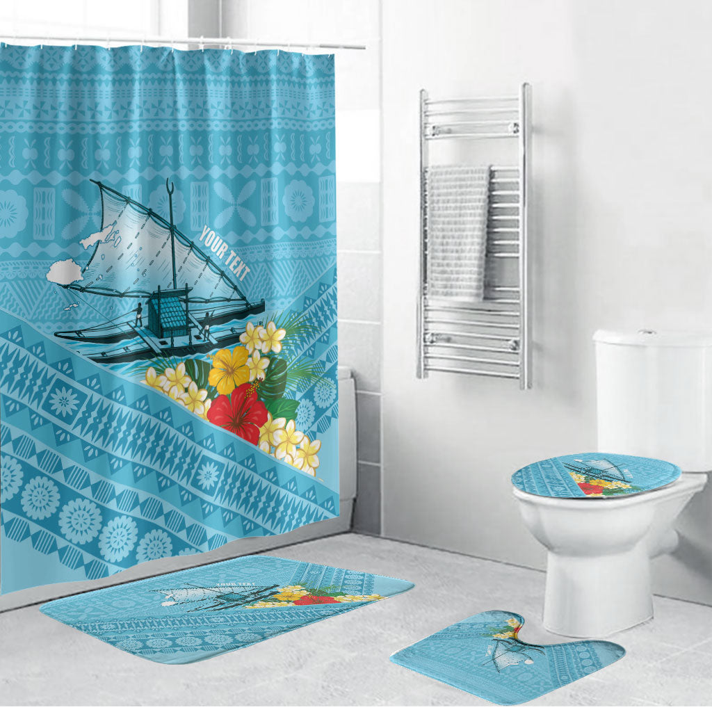Personalised Bula Vinaka Fiji Drua Bathroom Set Fijian Traditional Canoe Tapa Cloth Blue