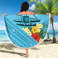 Personalised Bula Vinaka Fiji Drua Beach Blanket Fijian Traditional Canoe Tapa Cloth Blue