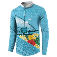 Personalised Bula Vinaka Fiji Drua Button Sweatshirt Fijian Traditional Canoe Tapa Cloth Blue