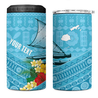 Personalised Bula Vinaka Fiji Drua 4 in 1 Can Cooler Tumbler Fijian Traditional Canoe Tapa Cloth Blue