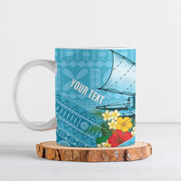Personalised Bula Vinaka Fiji Drua Ceramic Mug Fijian Traditional Canoe Tapa Cloth Blue