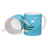 Personalised Bula Vinaka Fiji Drua Ceramic Mug Fijian Traditional Canoe Tapa Cloth Blue