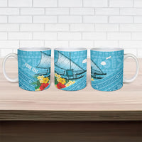 Personalised Bula Vinaka Fiji Drua Ceramic Mug Fijian Traditional Canoe Tapa Cloth Blue