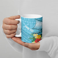 Personalised Bula Vinaka Fiji Drua Ceramic Mug Fijian Traditional Canoe Tapa Cloth Blue