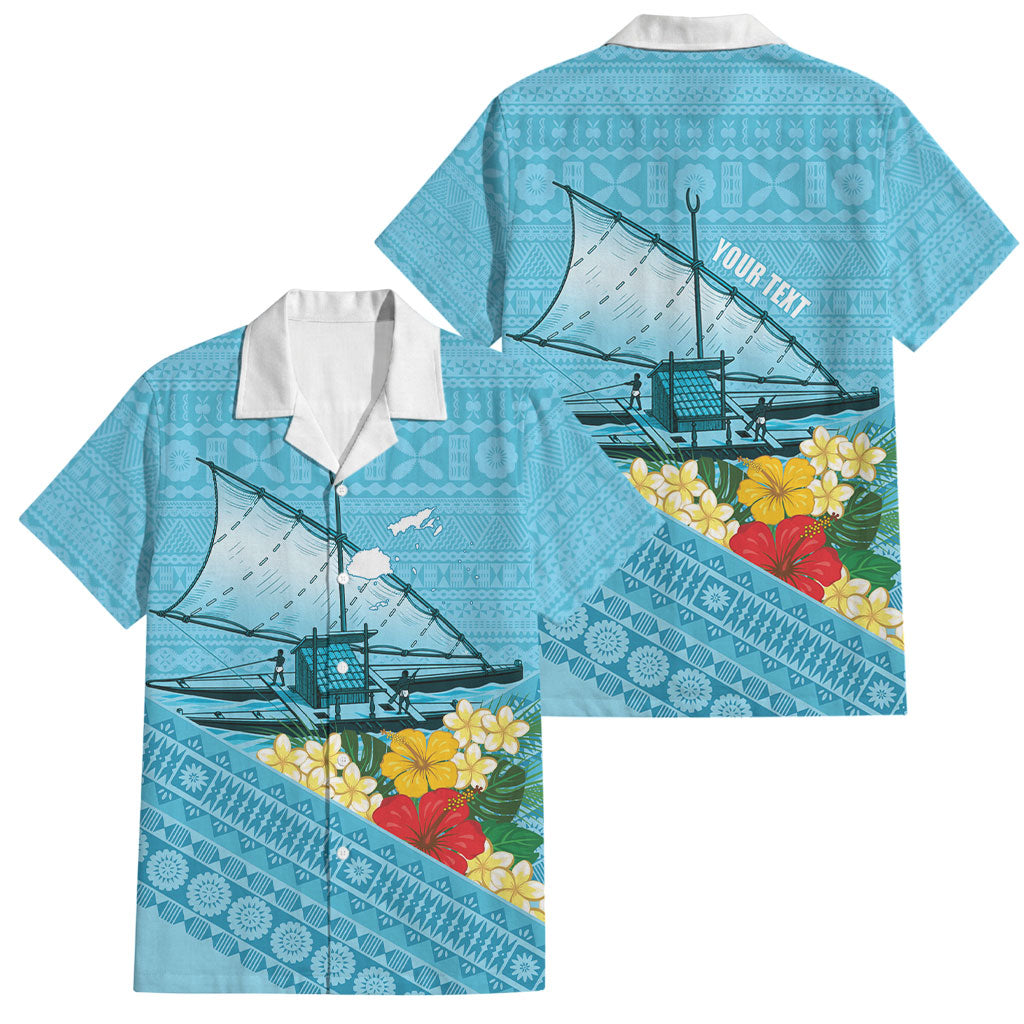 Personalised Bula Vinaka Fiji Drua Family Matching Puletasi and Hawaiian Shirt Fijian Traditional Canoe Tapa Cloth Blue LT14 Dad's Shirt - Short Sleeve Blue - Polynesian Pride