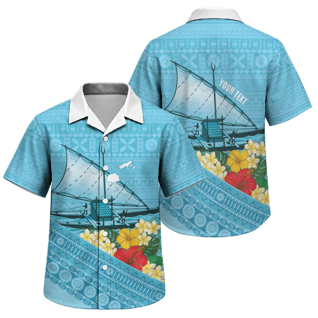 Personalised Bula Vinaka Fiji Drua Family Matching Short Sleeve Bodycon Dress and Hawaiian Shirt Fijian Traditional Canoe Tapa Cloth Blue LT14 Son's Shirt Blue - Polynesian Pride