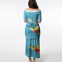 Personalised Bula Vinaka Fiji Drua Puletasi Fijian Traditional Canoe Tapa Cloth Blue LT14 - Polynesian Pride