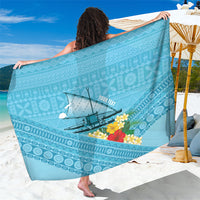 Personalised Bula Vinaka Fiji Drua Sarong Fijian Traditional Canoe Tapa Cloth Blue