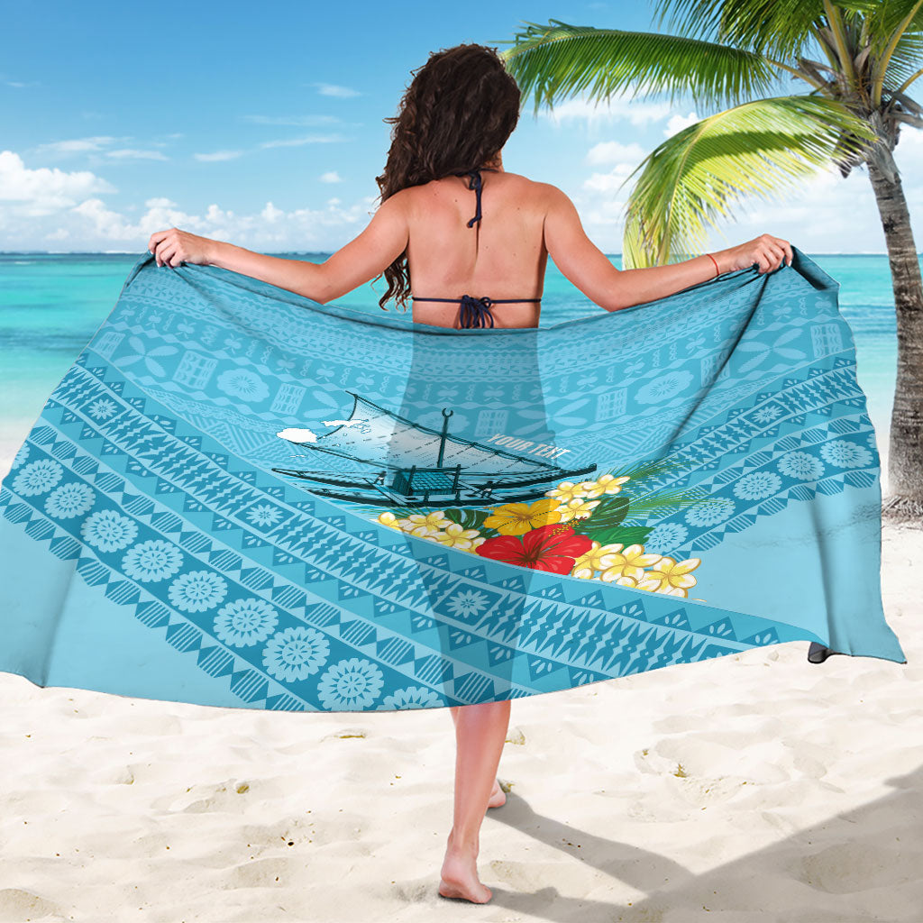 Personalised Bula Vinaka Fiji Drua Sarong Fijian Traditional Canoe Tapa Cloth Blue