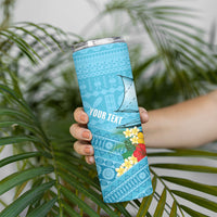 Personalised Bula Vinaka Fiji Drua Skinny Tumbler Fijian Traditional Canoe Tapa Cloth Blue