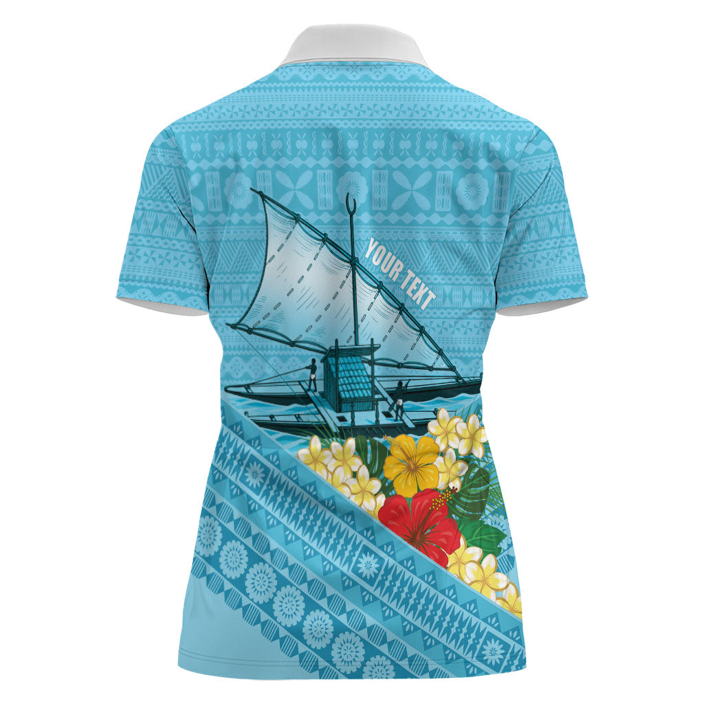 Personalised Bula Vinaka Fiji Drua Women Polo Shirt Fijian Traditional Canoe Tapa Cloth Blue