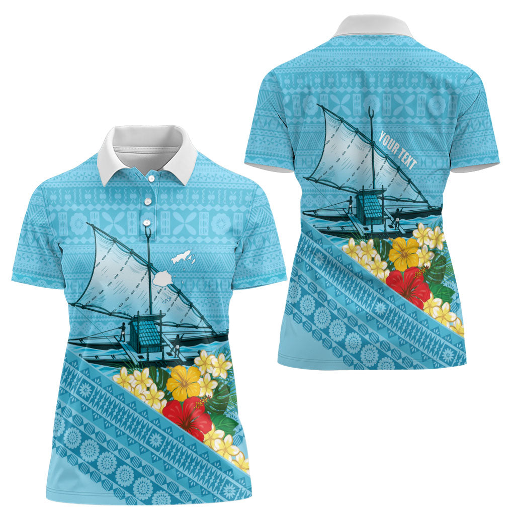 Personalised Bula Vinaka Fiji Drua Women Polo Shirt Fijian Traditional Canoe Tapa Cloth Blue