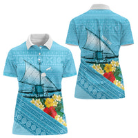 Personalised Bula Vinaka Fiji Drua Women Polo Shirt Fijian Traditional Canoe Tapa Cloth Blue