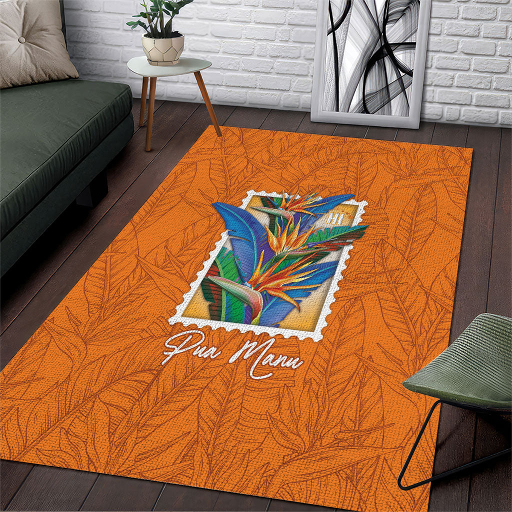 Aloha Hawaii Pua Manu Area Rug Hawaiian Bird of Paradise Flowers Stylized Stamp LT14 Orange - Polynesian Pride
