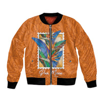 Aloha Hawaii Pua Manu Bomber Jacket Hawaiian Bird of Paradise Flowers Stylized Stamp LT14 Unisex Orange - Polynesian Pride