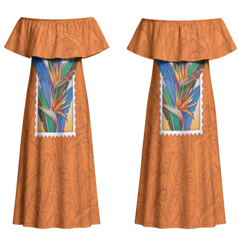 Aloha Hawaii Pua Manu Couples Matching Off Shoulder Maxi Dress and Hawaiian Shirt Hawaiian Bird of Paradise Flowers Stylized Stamp LT14 - Polynesian Pride