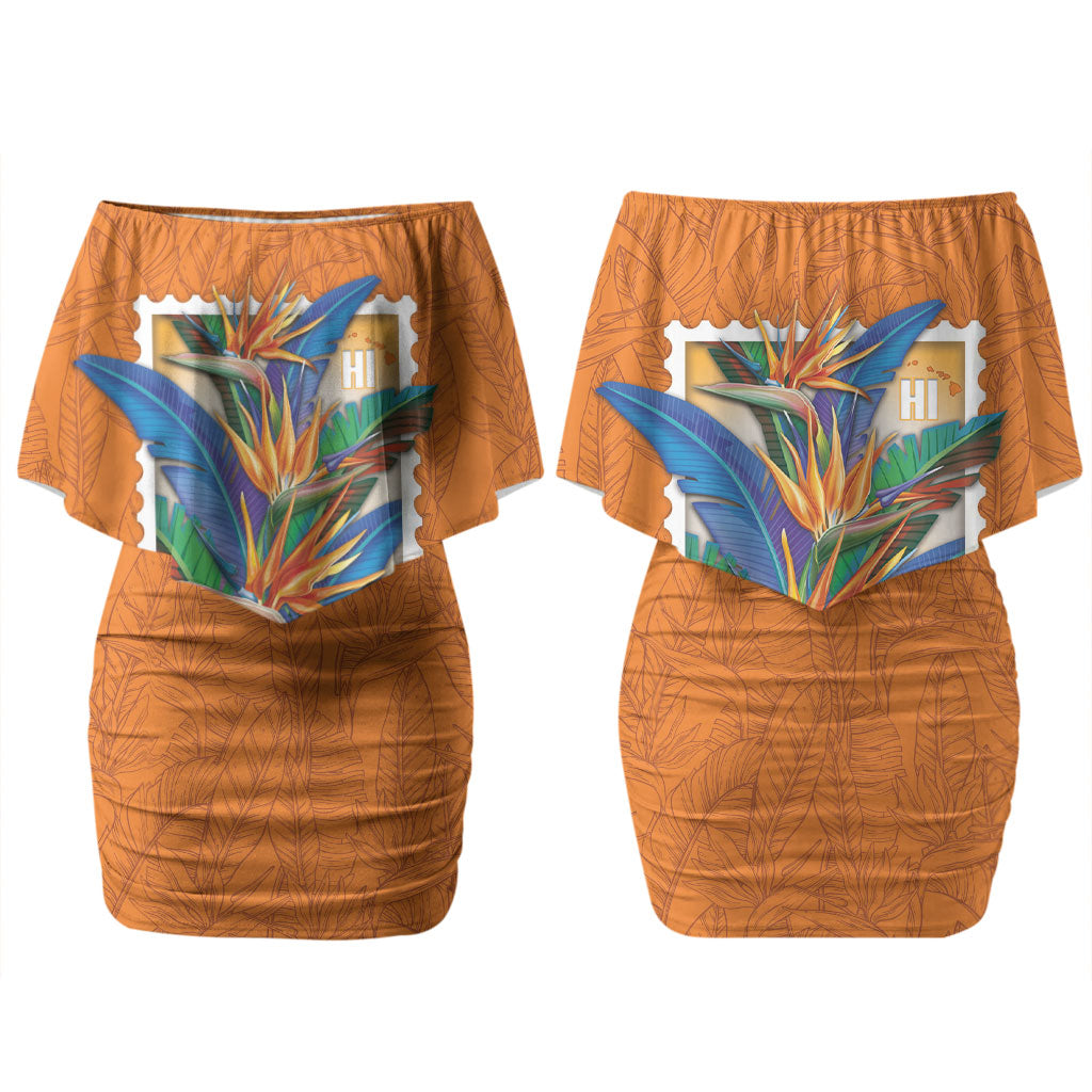 Aloha Hawaii Pua Manu Couples Matching Off Shoulder Short Dress and Hawaiian Shirt Hawaiian Bird of Paradise Flowers Stylized Stamp LT14 - Polynesian Pride