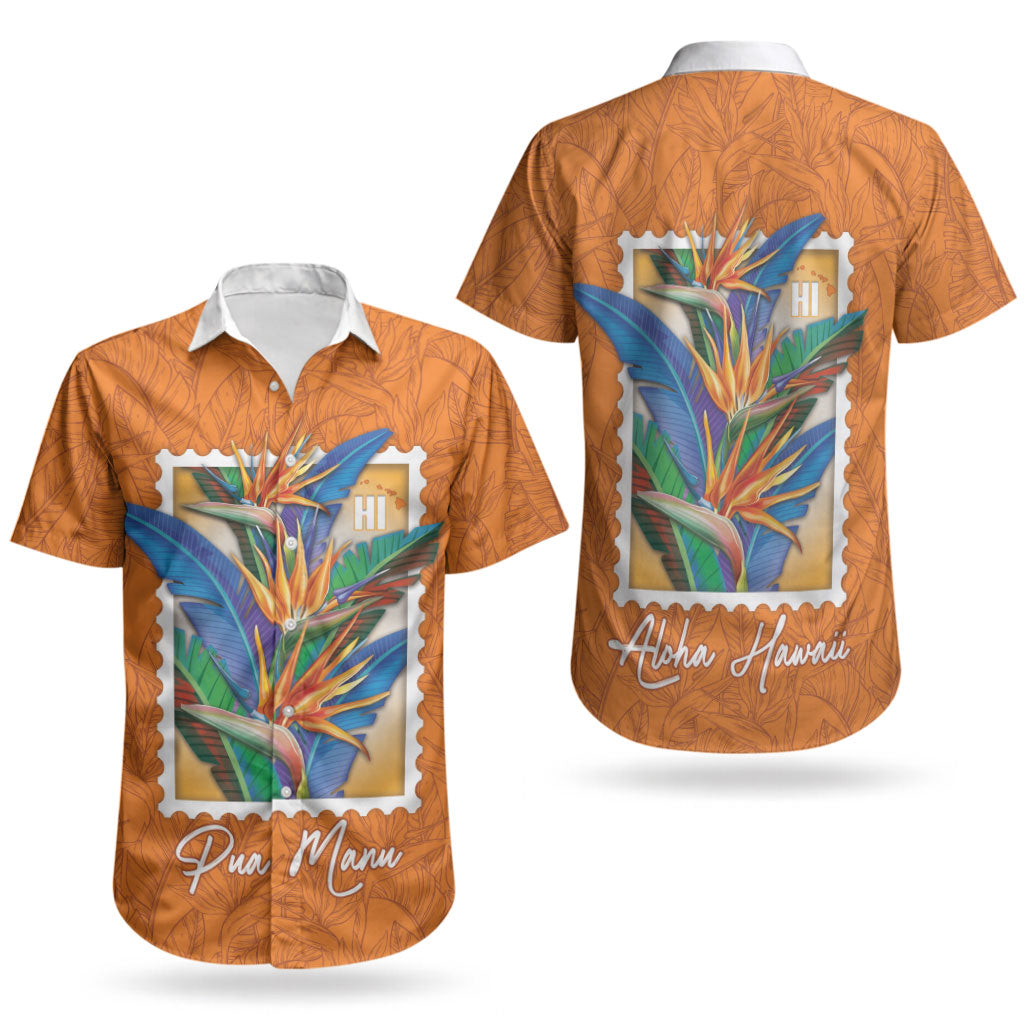 Aloha Hawaii Pua Manu Couples Matching Off The Shoulder Long Sleeve Dress and Hawaiian Shirt Hawaiian Bird of Paradise Flowers Stylized Stamp LT14 - Polynesian Pride