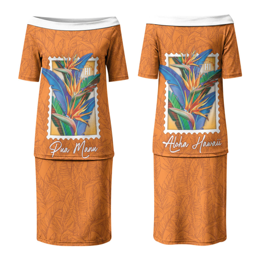 Aloha Hawaii Pua Manu Couples Matching Puletasi and Hawaiian Shirt Hawaiian Bird of Paradise Flowers Stylized Stamp LT14 - Polynesian Pride
