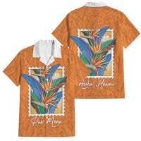 Aloha Hawaii Pua Manu Family Matching Long Sleeve Bodycon Dress and Hawaiian Shirt Hawaiian Bird of Paradise Flowers Stylized Stamp LT14 Dad's Shirt - Short Sleeve Orange - Polynesian Pride