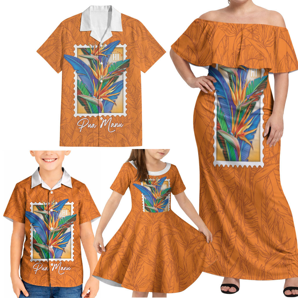 Aloha Hawaii Pua Manu Family Matching Off Shoulder Maxi Dress and Hawaiian Shirt Hawaiian Bird of Paradise Flowers Stylized Stamp LT14 - Polynesian Pride