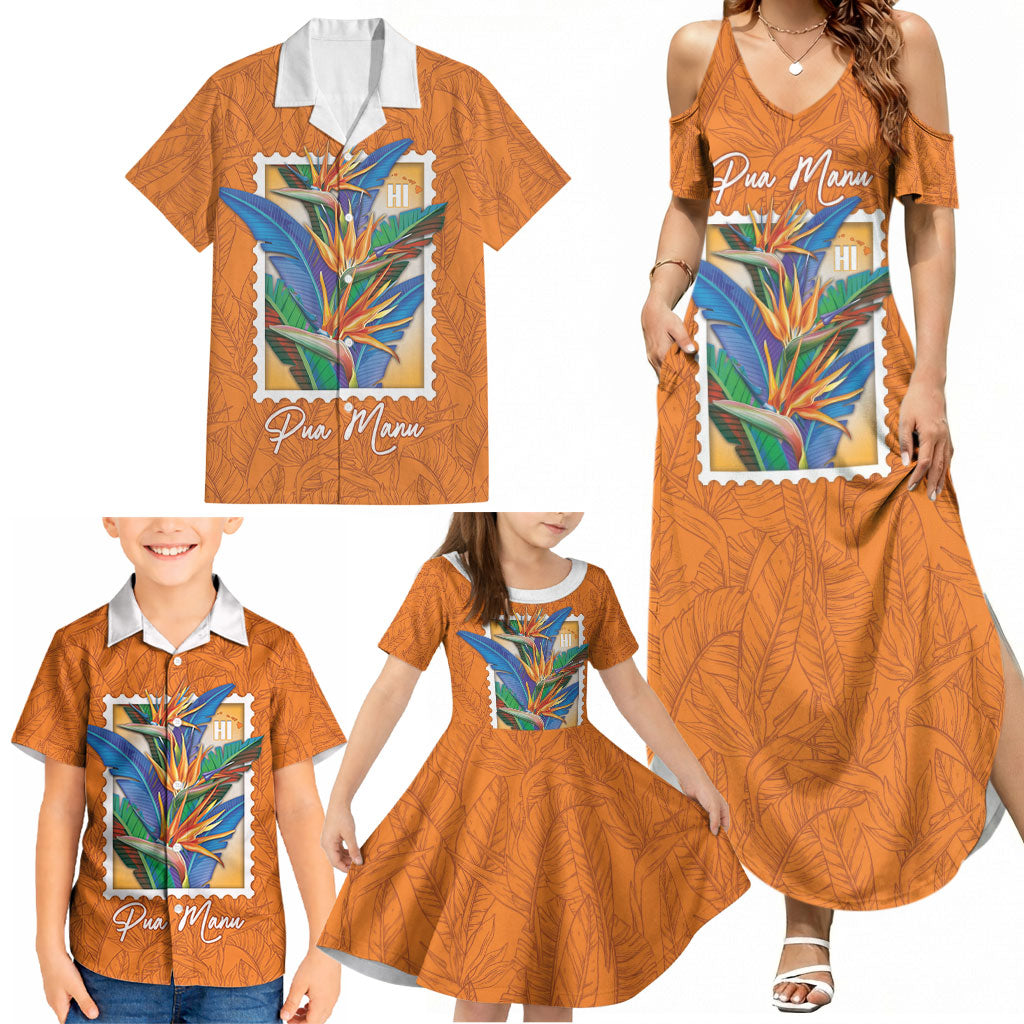 Aloha Hawaii Pua Manu Family Matching Summer Maxi Dress and Hawaiian Shirt Hawaiian Bird of Paradise Flowers Stylized Stamp LT14 - Polynesian Pride