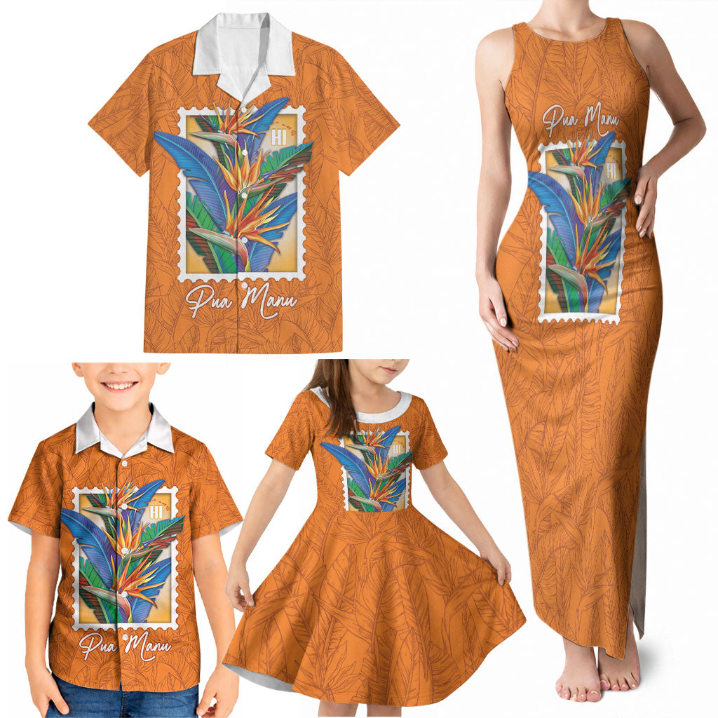 Aloha Hawaii Pua Manu Family Matching Tank Maxi Dress and Hawaiian Shirt Hawaiian Bird of Paradise Flowers Stylized Stamp LT14 - Polynesian Pride