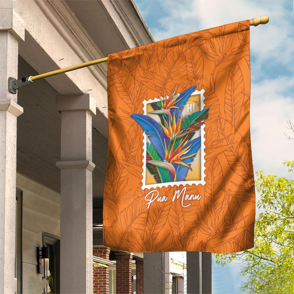 Aloha Hawaii Pua Manu Garden Flag Hawaiian Bird of Paradise Flowers Stylized Stamp LT14 House Flag Orange - Polynesian Pride