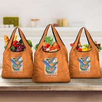 Aloha Hawaii Pua Manu Grocery Bag Hawaiian Bird of Paradise Flowers Stylized Stamp