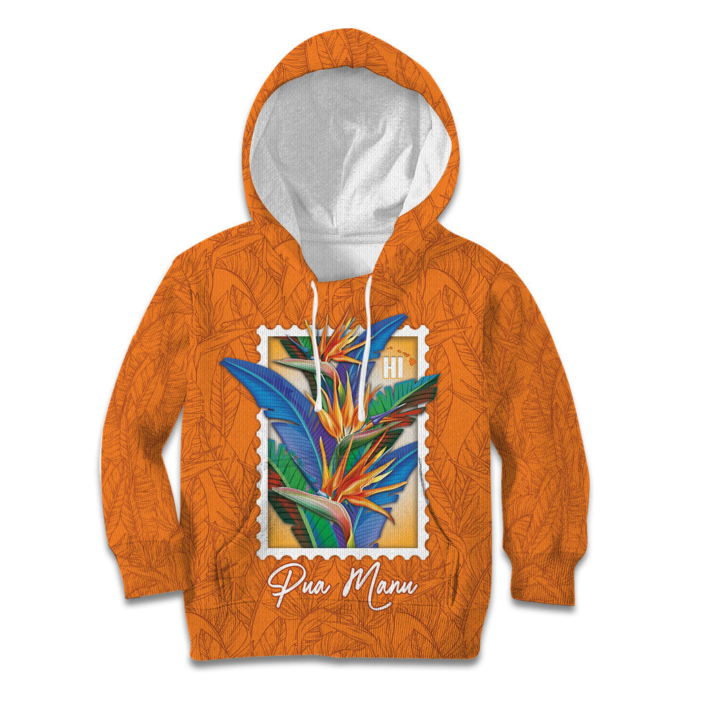 Aloha Hawaii Pua Manu Kid Hoodie Hawaiian Bird of Paradise Flowers Stylized Stamp LT14 Hoodie Orange - Polynesian Pride